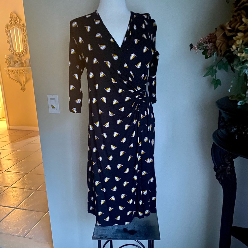 Black Dress Yellow & White Print